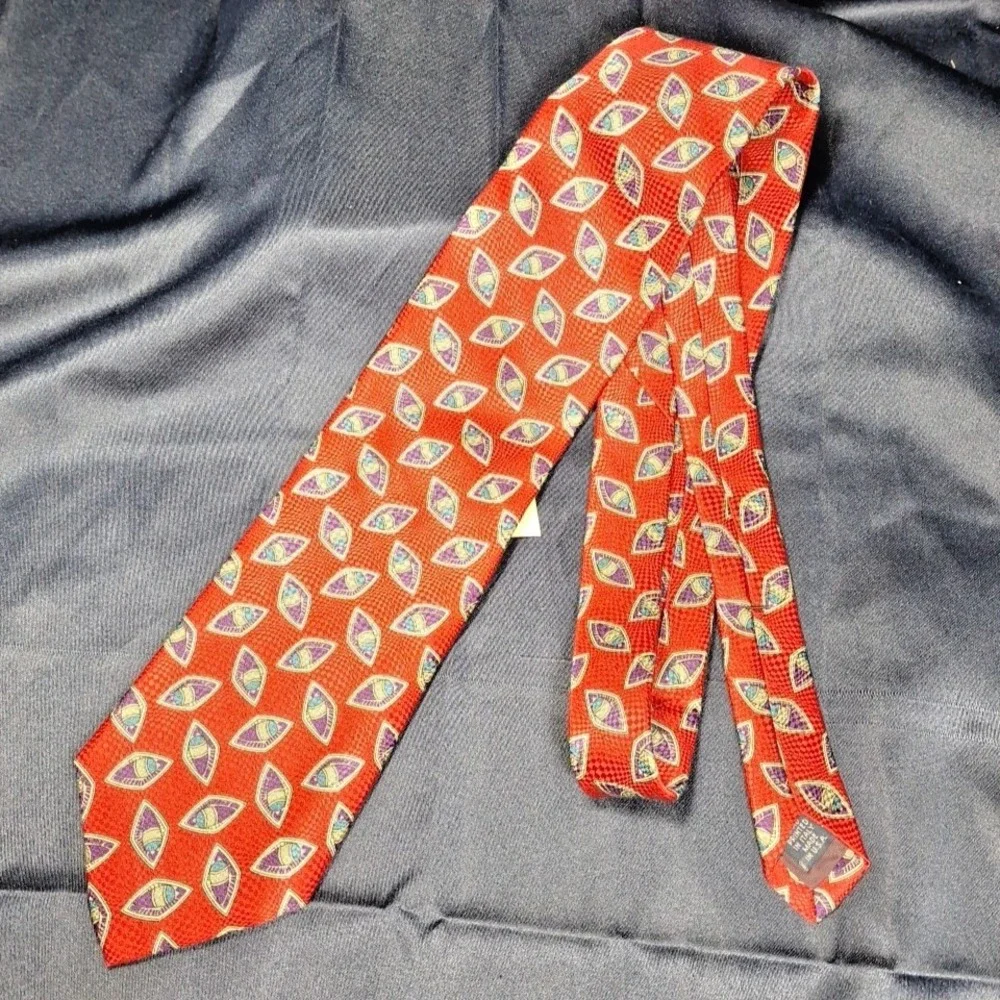 Vintage 90s Jos A Bank Exec Collection 100%‎ Silk Tie USA Made Geometric Red